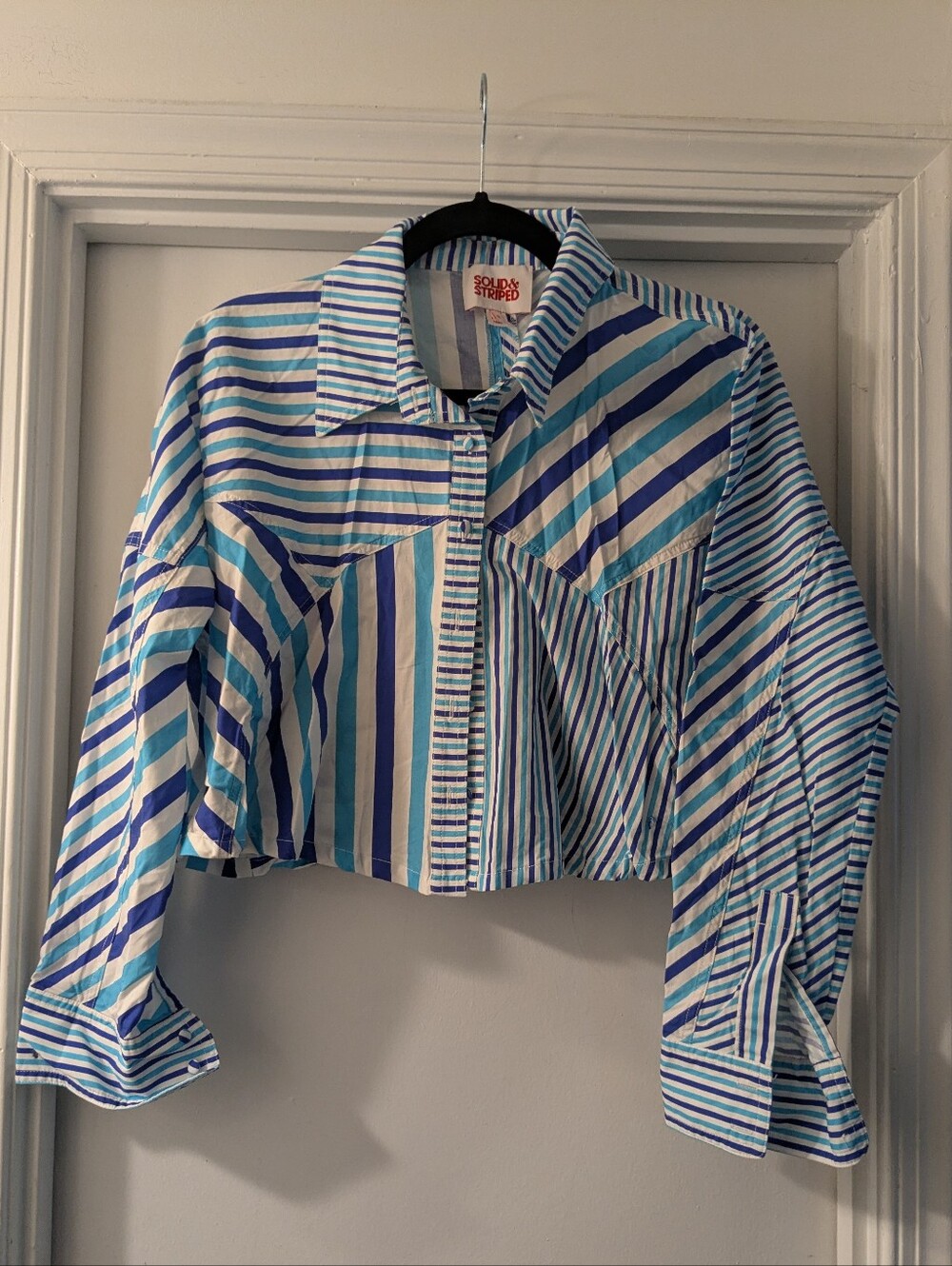 Solid & Striped | Blue Striped Cropped Button Down